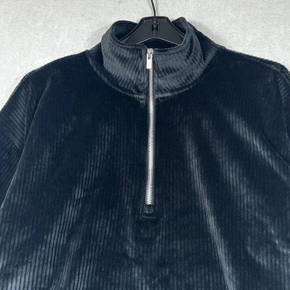 Fabletics Plush Rib Cropped Sweatshirt Wide Leg Pants Matching Set Size ML Black - Picture 3 of 16